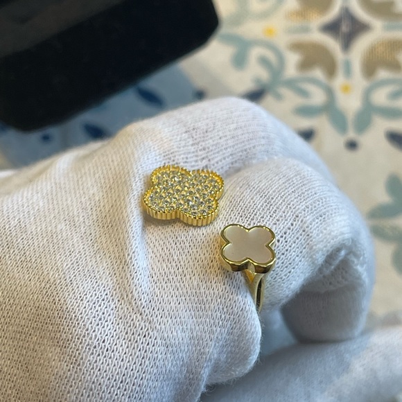 18k gold plating over solid sterling silver 925 clover open ring - Picture 7 of 8